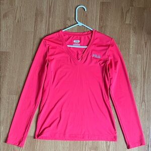FILA Women's Vibrant Pink V-Neck Long Sleeve Tee
